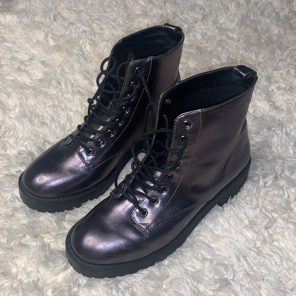 Comfortable metallic/gun metal ankle combat boots / size 41 - Picture 7 of 11